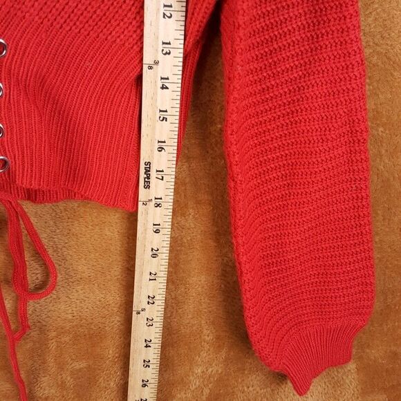 SEEK THE LABEL Womens Sweater Small Red Pullover Boatneck Corset Lace Up - Picture 6 of 8